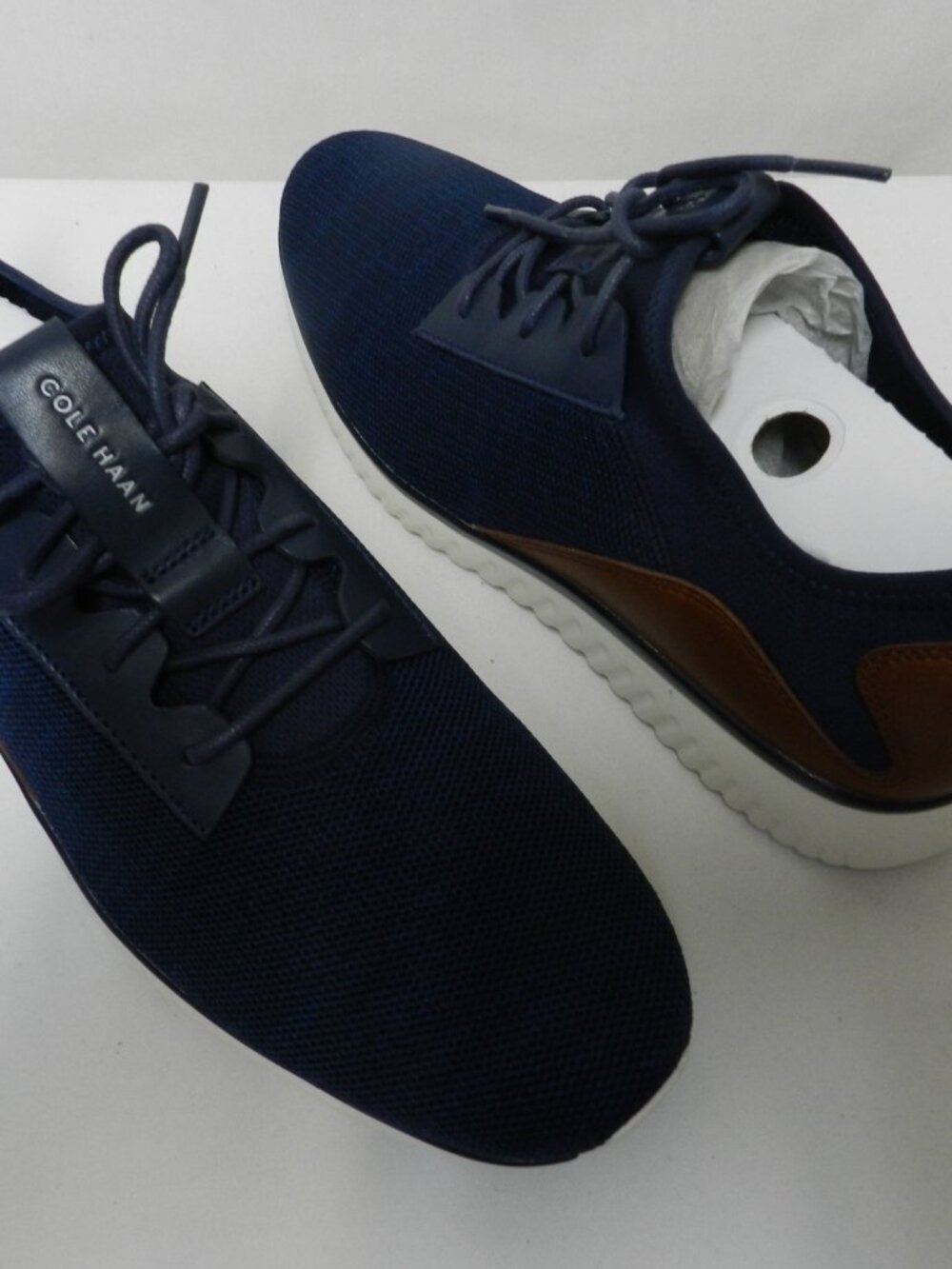 Cole Haan Grand Sport Sneakers Knit w/ Leather blue brown Men NIB NEW Size Sz 10 - Picture 2 of 16